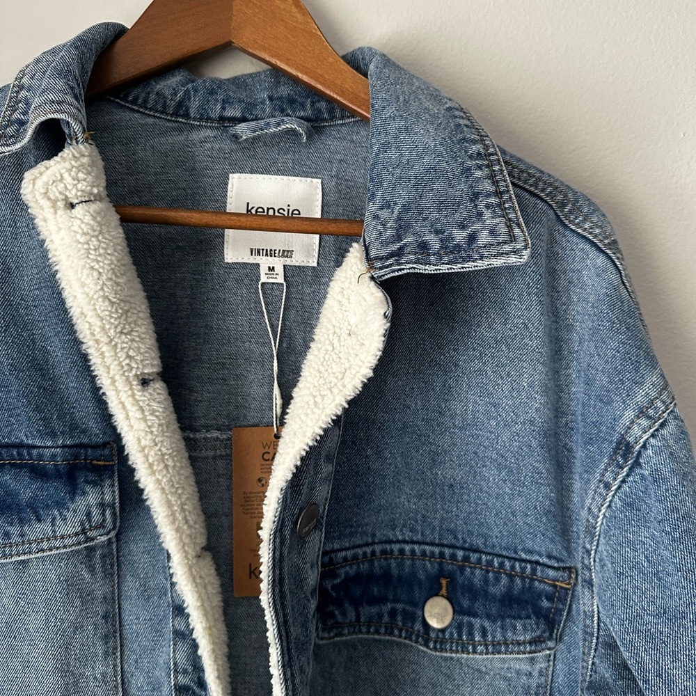 Kensie Vintage Luxe Denim Jacket with Sherpa Trim